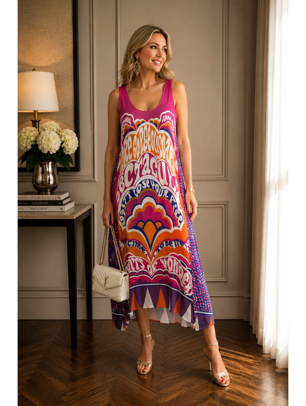 Me369 Colorful Retro Print Tank Dress